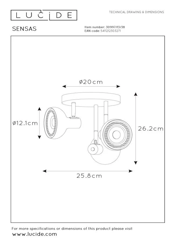 Lucide SENSAS - Plafondspot - Ø 25,8 cm - 3xGU10 (ES111) - Beige - technisch